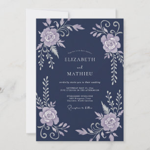 Midnight Lilac Vine Wedding Invitation