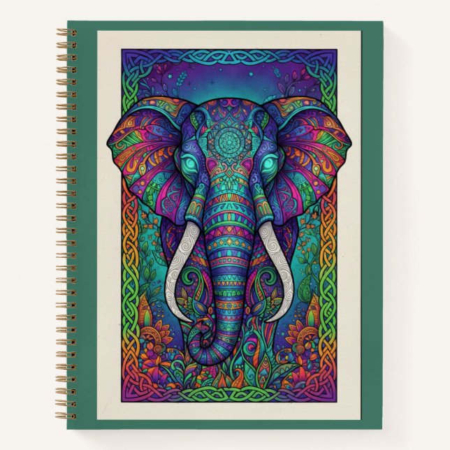 Midnight Lotus Elephant Spirit Zentangle Journal (Front)