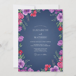 Midnight Magenta Wildflower Wedding Invitation