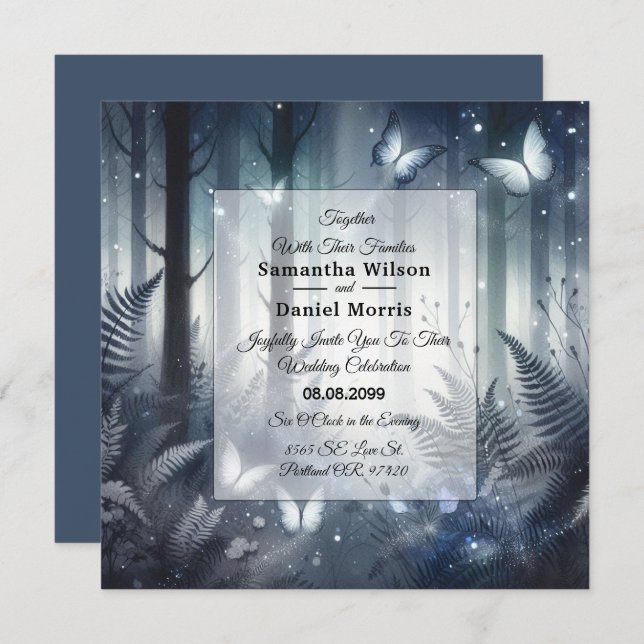 Midnight Magic and Moonlit Wings Wedding Invitation (Front/Back)