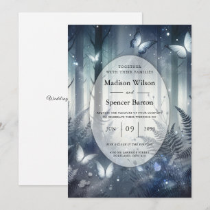 Midnight Magic and Moonlit Wings Wedding Invitation