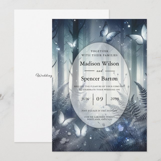 Midnight Magic and Moonlit Wings Wedding Invitation (Front/Back)