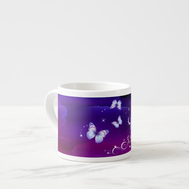 Midnight Magic Butterflies Espresso Cup (Front Left)