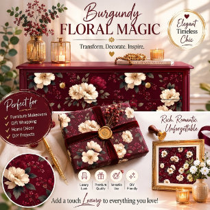 Midnight Magnolia Velvet Burgundy Floral Decoupage Tissue Paper
