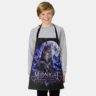 Midnight Maine Coon Blue Moonlit Forest Art Apron