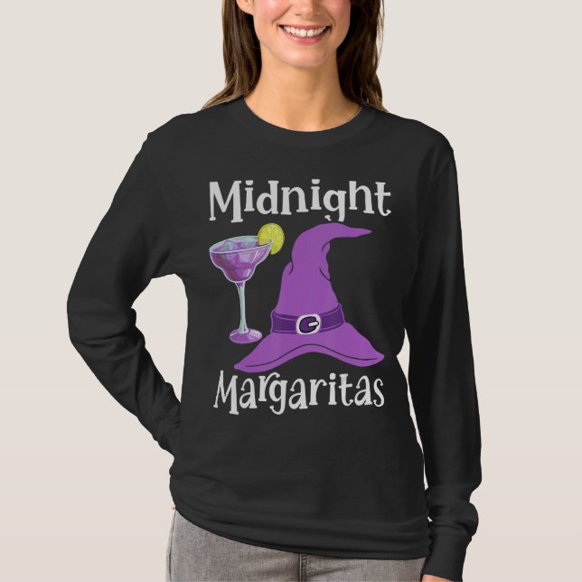 Midnight Margaritas Witch Drinking Halloween T-Shirt (Front)