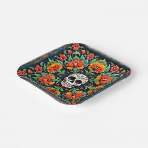 💀🎉Midnight Marigold Skullware Día de los Muertos Paper Plate