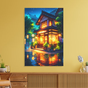 Midnight Matcha – Cozy Japanese Lofi Café Canvas Print