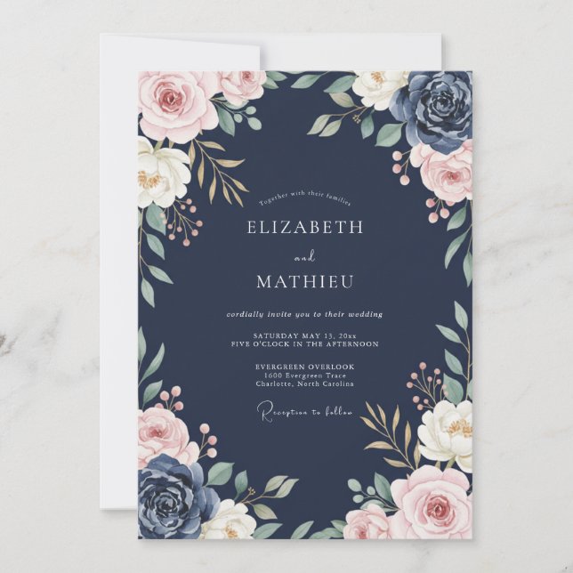 Midnight Mauve Foliage Eucalyptus Wedding Invitation (Front)