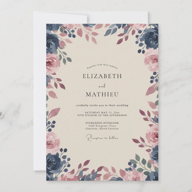 Midnight Mauve Watercolor Wedding Invitation (Front)