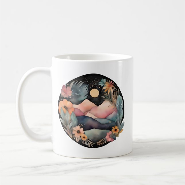 Midnight Meadows: Moonlit Blooms Coffee Mug (Left)