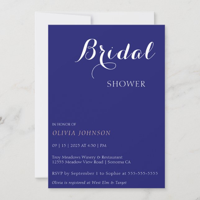 MIDNIGHT Minimal Bridal Shower Invitation (Front)