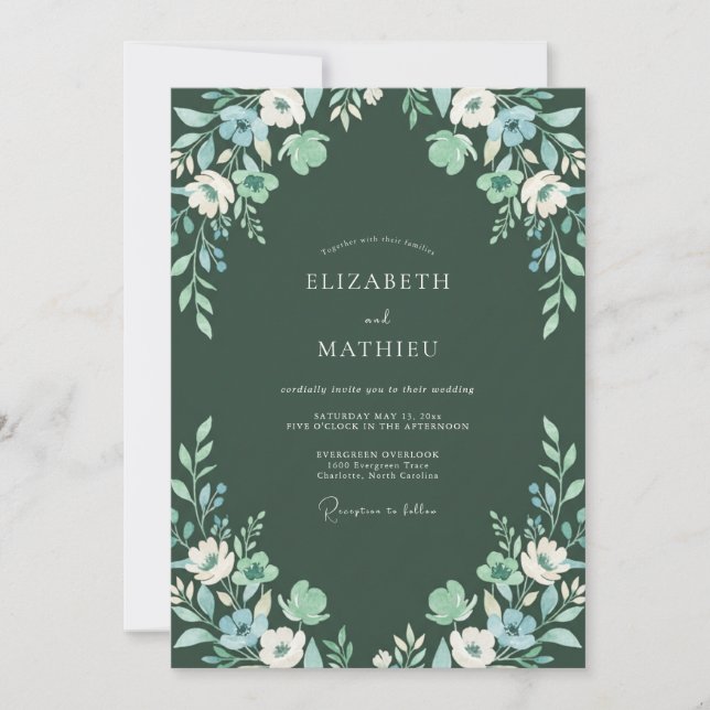 Midnight Mint Foliage Eucalyptus Wedding Invitation (Front)