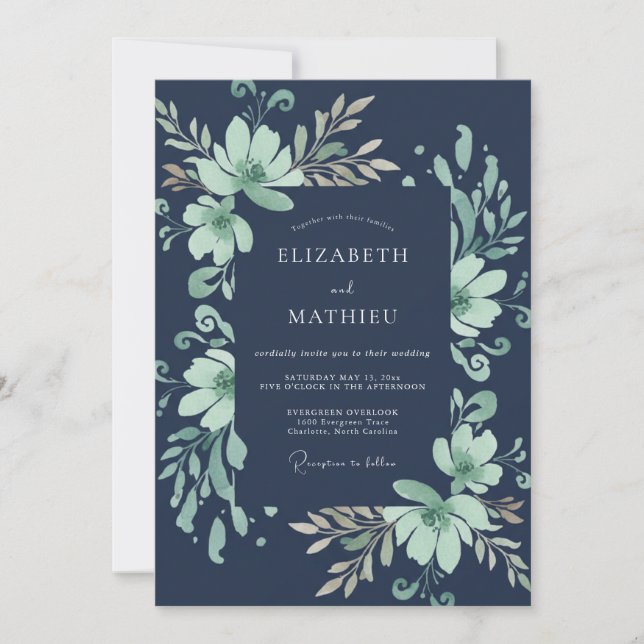 Midnight Mint Foliage Grey Eucalyptus Wedding Invitation (Front)