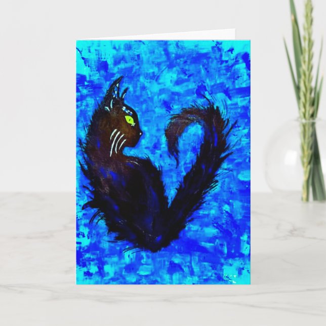 Midnight Mischief "Miaou" Blank Greeting Card (Front)