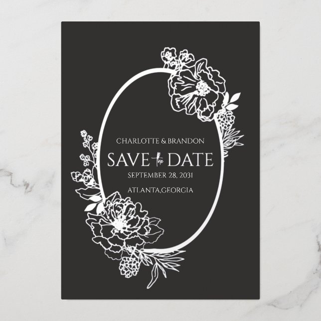 Midnight Modern Floral Sketch Arch Save the Date  (Front)