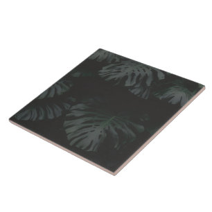 Midnight Monstera Shadows Decorative Ceramic Tile