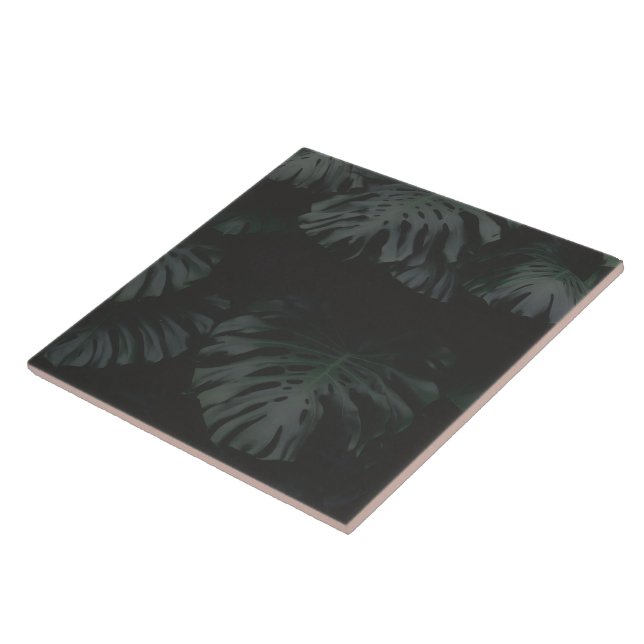 Midnight Monstera Shadows Decorative Ceramic Tile (Side)