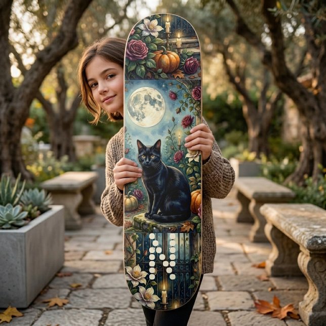 Midnight Moon Black Cat Botanicals Monogram Mystic Skateboard (Midnight Moon Black Cat Botanicals Monogram Mystic Skateboard)