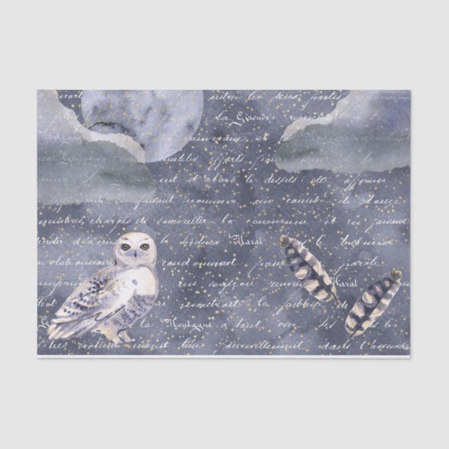 Midnight Moon, Owl and Feather Decoupage  Tissue Paper (Front)