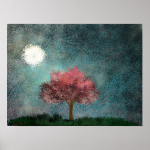 midnight moon pink tree poster