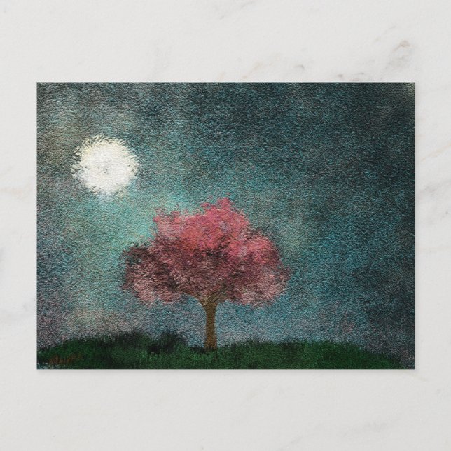 midnight moon pink tree texture postcard (Front)