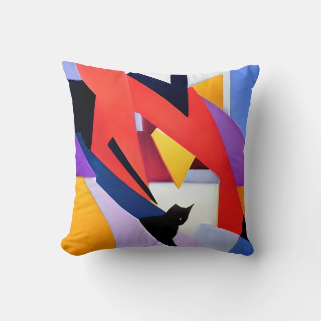 Midnight Muse - Black Cat and Abstract Art Edit Cushion (Front)