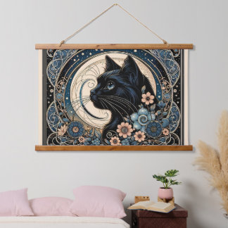 Midnight Muse in a Petaled Moon Frame Hanging Tapestry