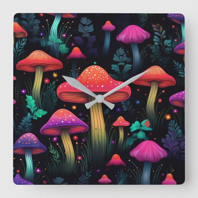 Midnight Mushrooms Wall Clock (Front)
