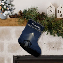 Midnight Nativity Silhouette Christmas Stocking