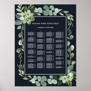 Midnight Navy ALPHABETICAL Order Wedding Seating Poster