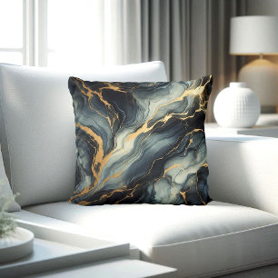 Midnight Navy and Gold Marble Artistic Pattern Cushion