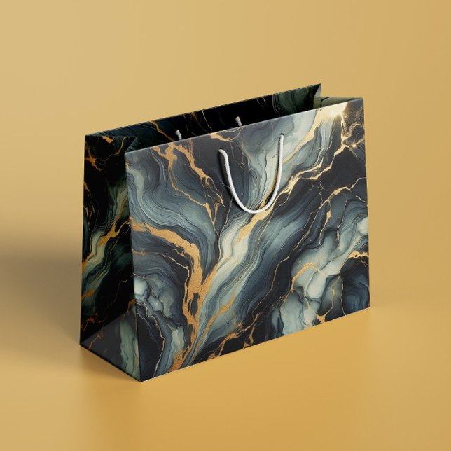 Midnight Navy and Gold Marble Artistic Pattern Large Gift Bag (Creator Uploaded)