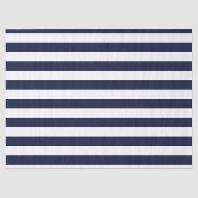 Midnight Navy Blue and White Stripes Tissue Paper (Front)