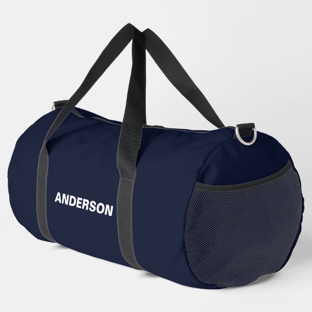 Midnight Navy Blue Solid Colour Custom name  Duffle Bag (Right Corner)