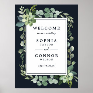 Midnight Navy Blue Succulent Wedding Welcome Sign