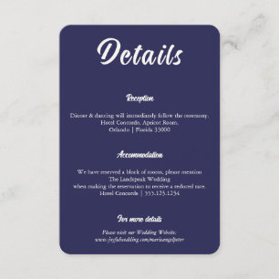 Midnight Navy Blue Wedding Details Enclosure Card