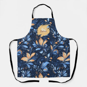 Midnight Navy Floral - Peach Blooms & Blue Vines Apron