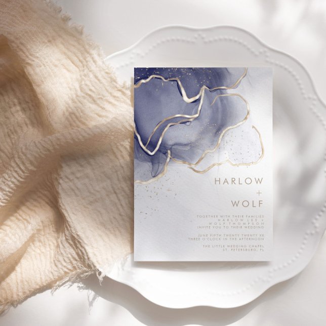 Midnight Navy Gold Elegant Modern Wedding Invitation (Creator Uploaded)