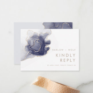 Midnight Navy Gold Elegant Modern Wedding RSVP Card