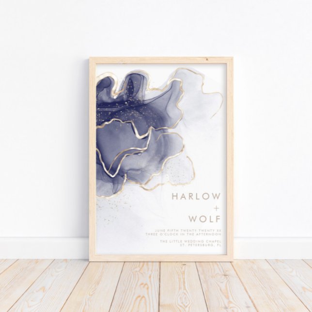 Midnight Navy Gold Elegant Modern Wedding Welcome Poster (Creator Uploaded)