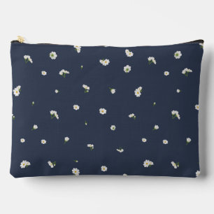 Midnight Navy Japanese White Cosmos Floral Pattern Accessory Pouch