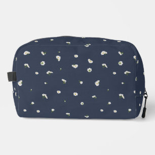 Midnight Navy Japanese White Cosmos Floral Pattern Dopp Kit