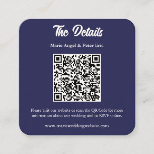 Midnight Navy Monogram QR Code Wedding Details Square Business Card