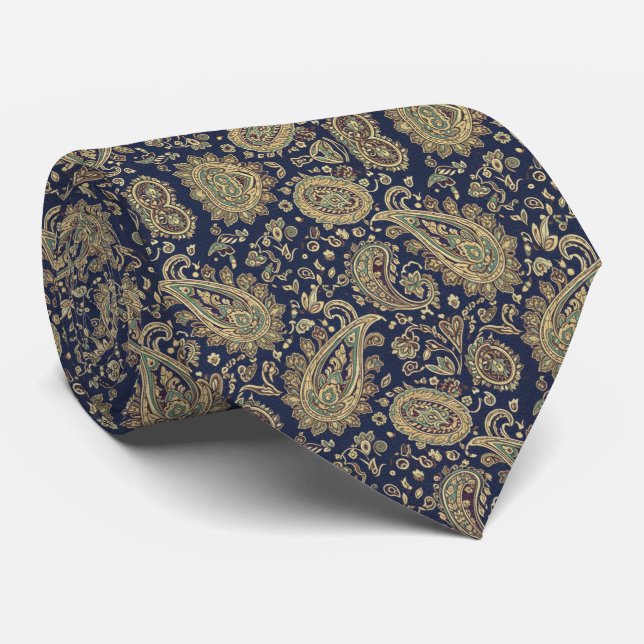 Midnight Navy Paisley Tie (Rolled)
