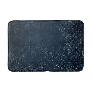 Midnight Navy Romance Blue Satiny Grunge Damask Bath Mat