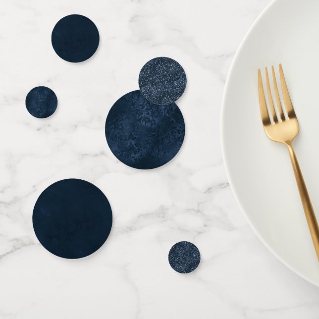 Midnight Navy Romance | Blue Satiny Grunge Damask Confetti (Group)