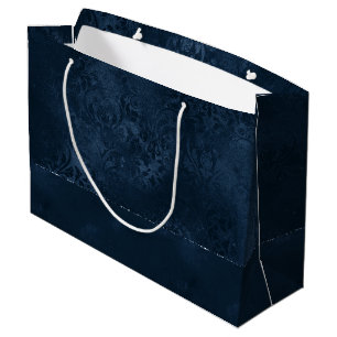 Midnight Navy Romance Blue Satiny Grunge Damask Large Gift Bag