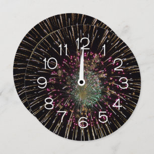 Midnight New Years Eve Clock On Fireworks  Invitation
