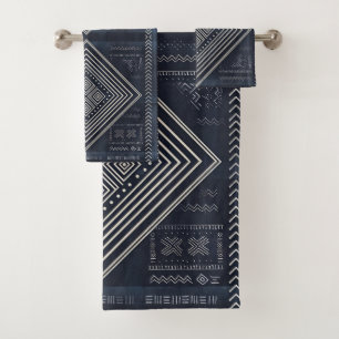 Midnight Nomad Diamond - Indigo Mudcloth Art Bath Towel Set